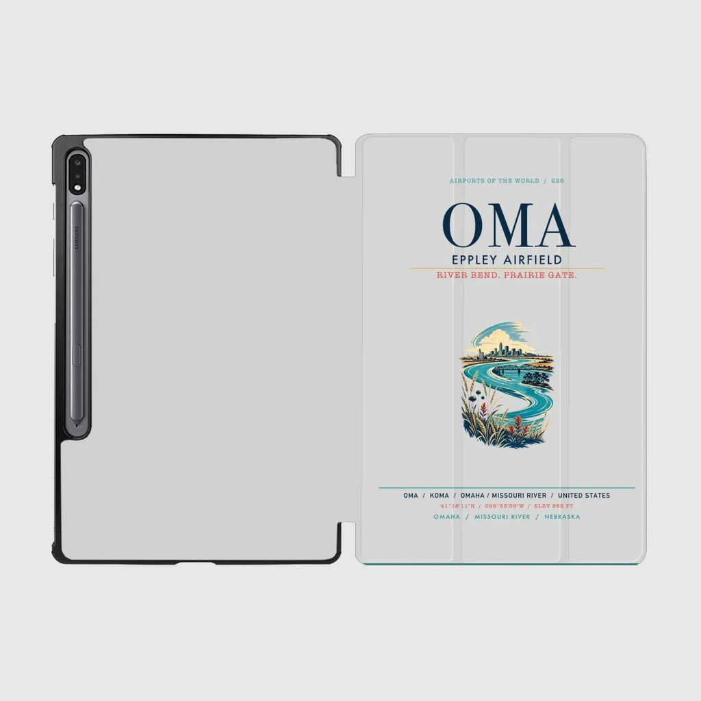 Omaha Eppley Airfield (OMA) design on light gray samsung tablet tablet case