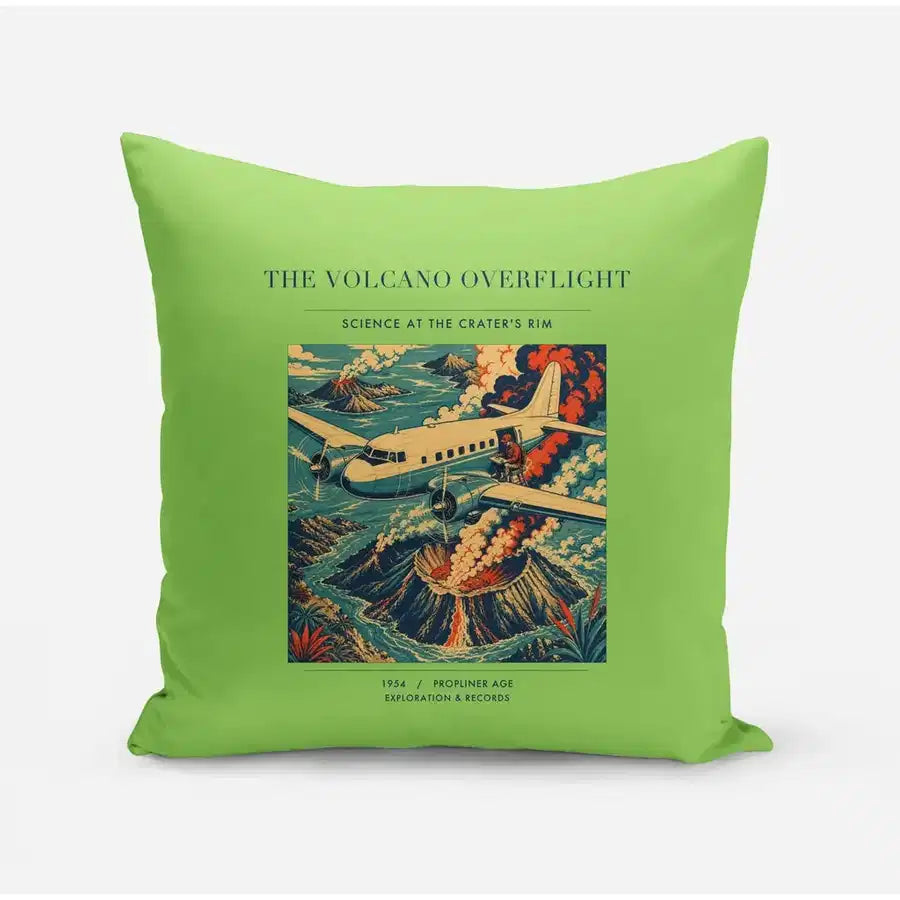 VINTAGE G4206 - The Volcano Overflight - Designed Pillows design on lightgreen