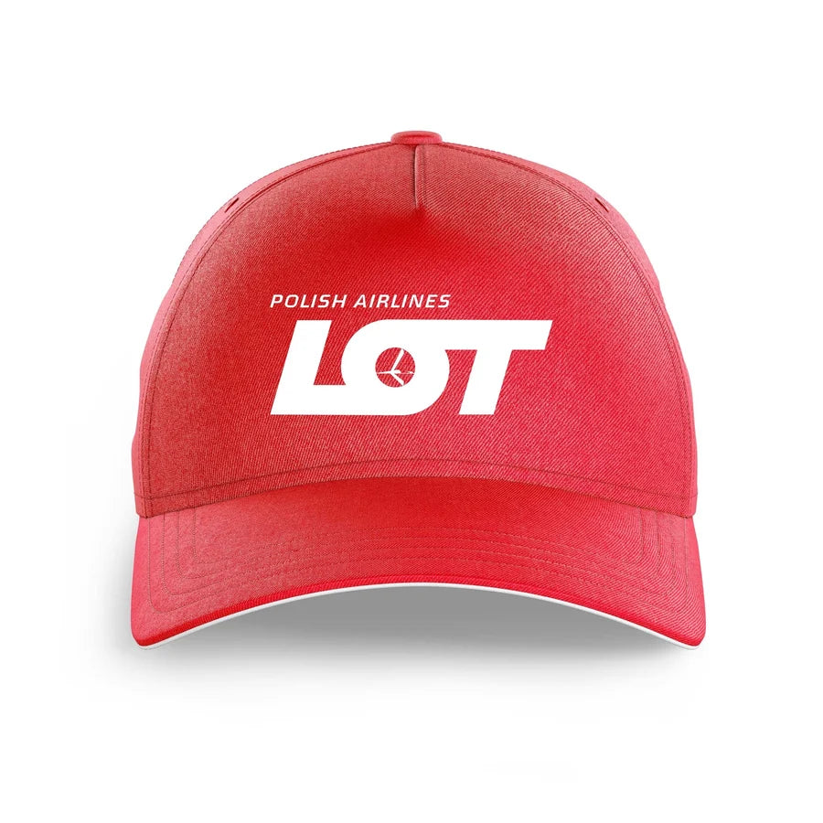 LOT Polish Airlines logo printed on red cap