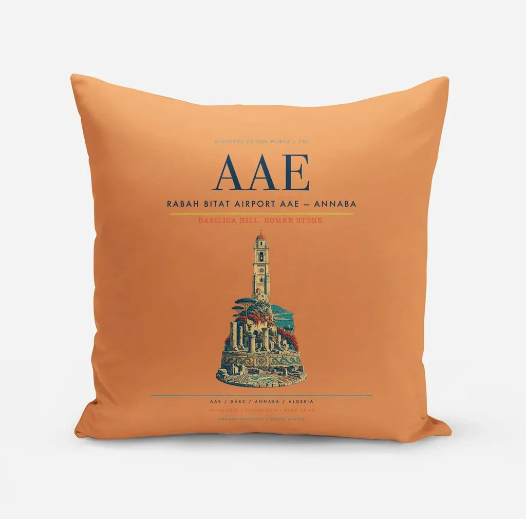 Rabah Bitat Airport (AAE) design on orange pillow