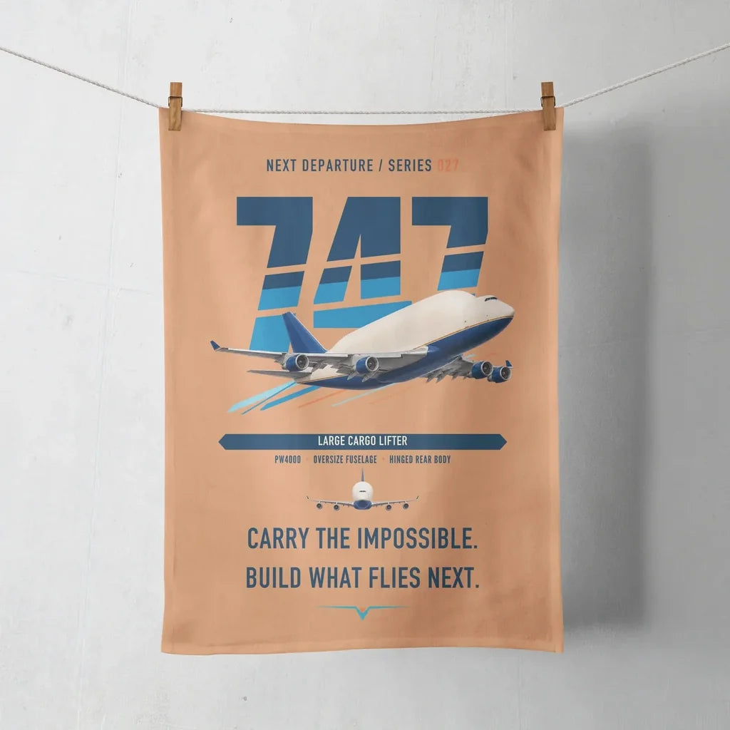 Boeing 747-400 Dreamlifter design on orange towel