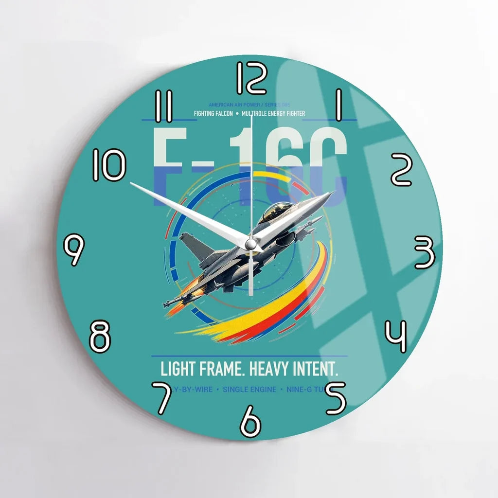 F-16C Fighting Falcon design on turquoise no frame wall clock