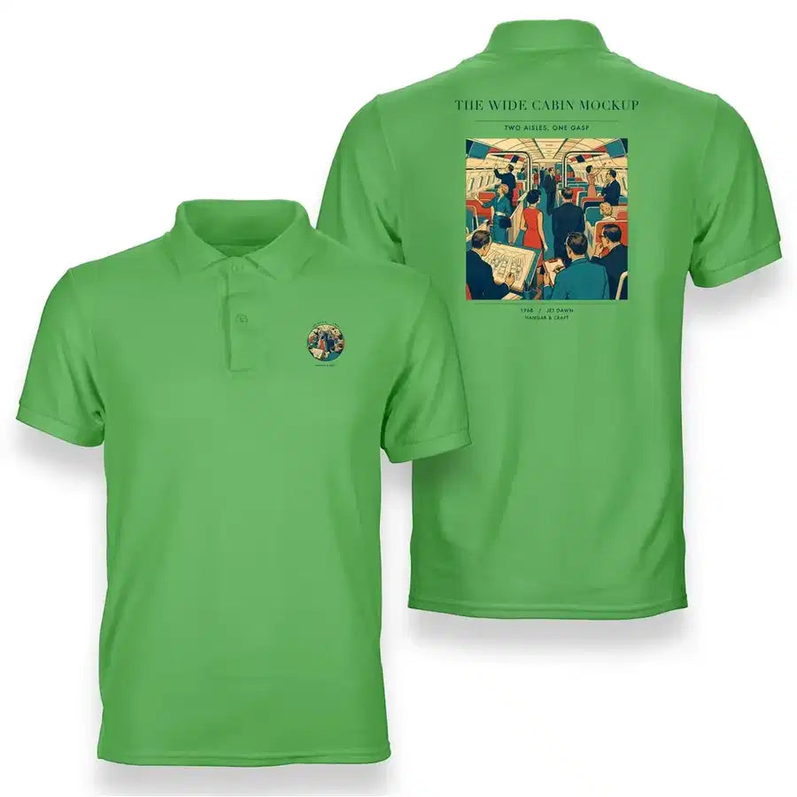 VINTAGE G4467 - The Wide Cabin Mockup - Double-Side Polo T-Shirt design on lightgreen