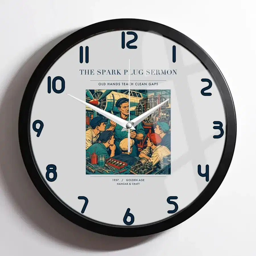 VINTAGE G4264 - The Spark Plug Sermon - Designed Wall Clocks design on lightgray framed