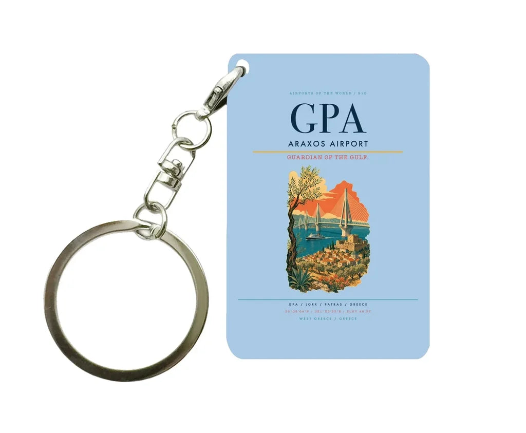 Araxos Airport (GPA) design on light blue key chain