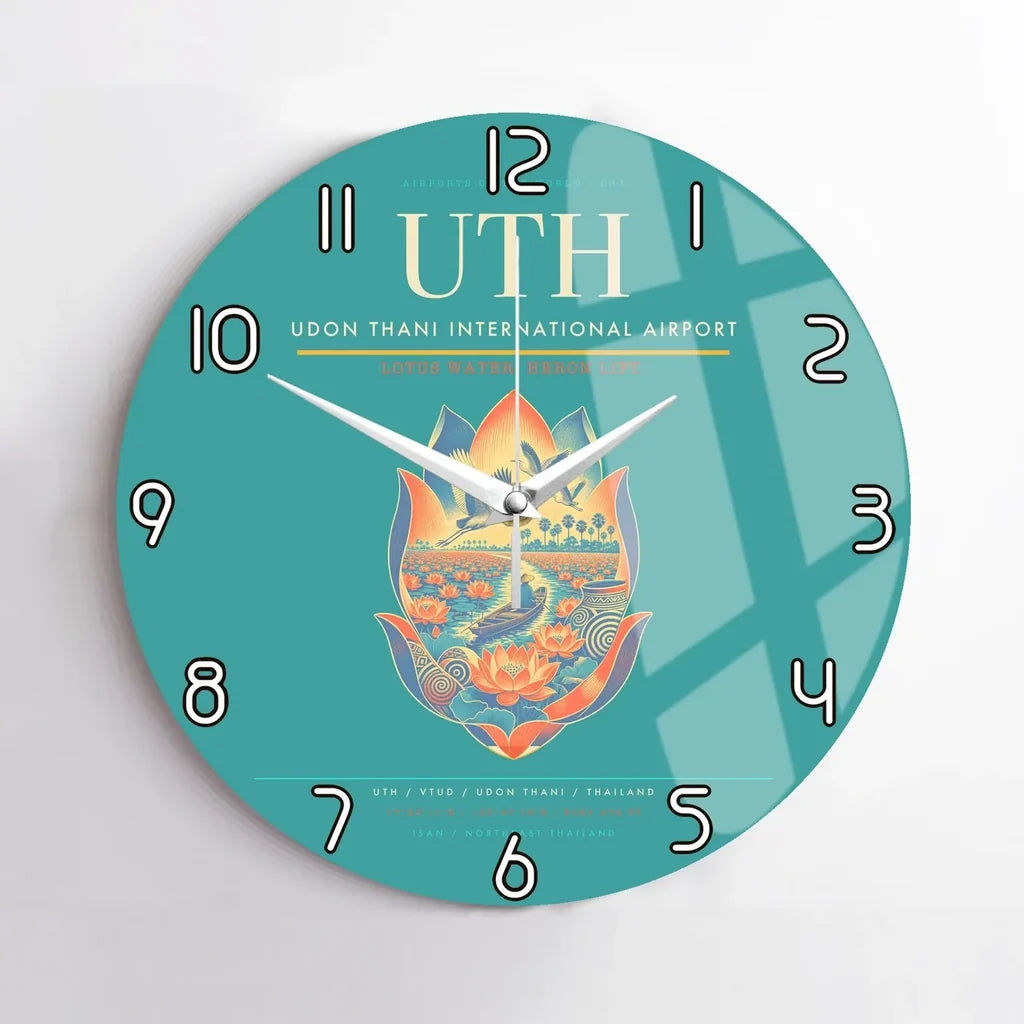 Udon Thani International Airport (UTH) design on turquoise no frame wall clock