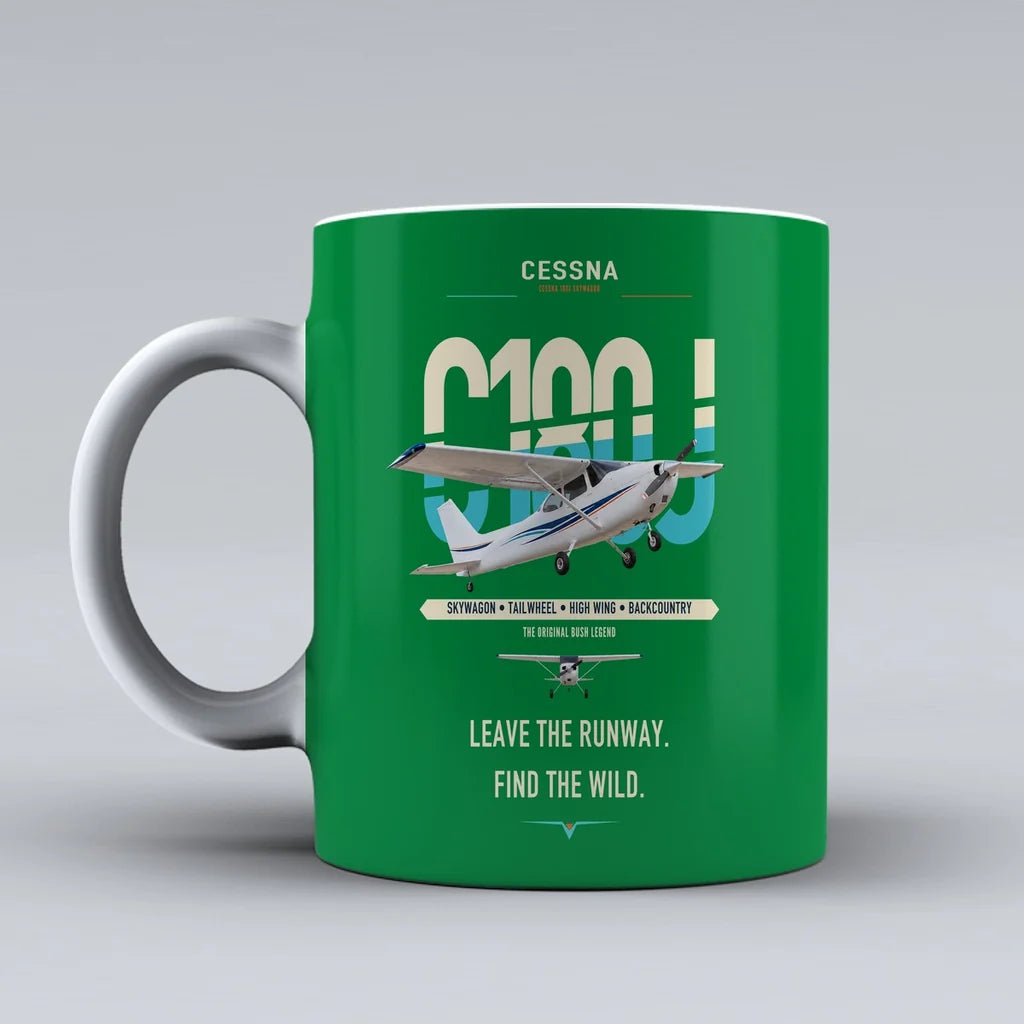 Cessna 180J Skywagon design on green ceramic mug, double-side print