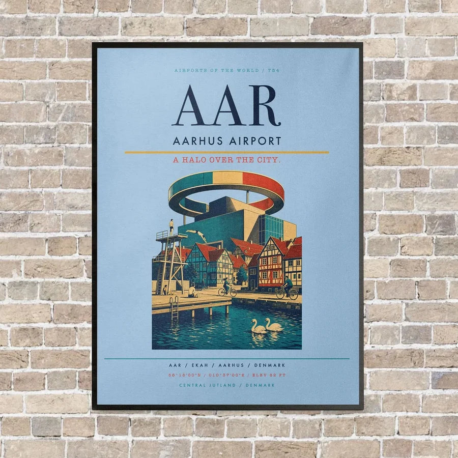 Aarhus Airport AAR - Canvas Framed - Light Blue
