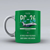 Thumbnail for Pilatus PC-24 design on green ceramic mug, double-side print