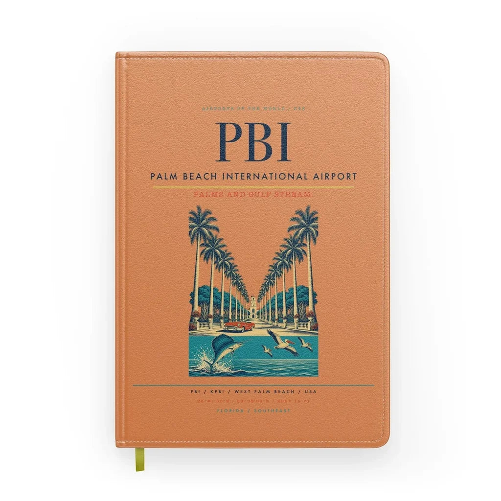 Palm Beach International Airport (PBI) design on orange notebook