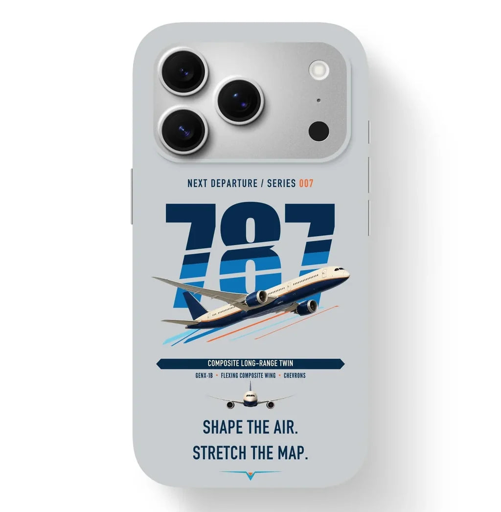 Boeing 787-9 Dreamliner design on light gray magsafe iphone case