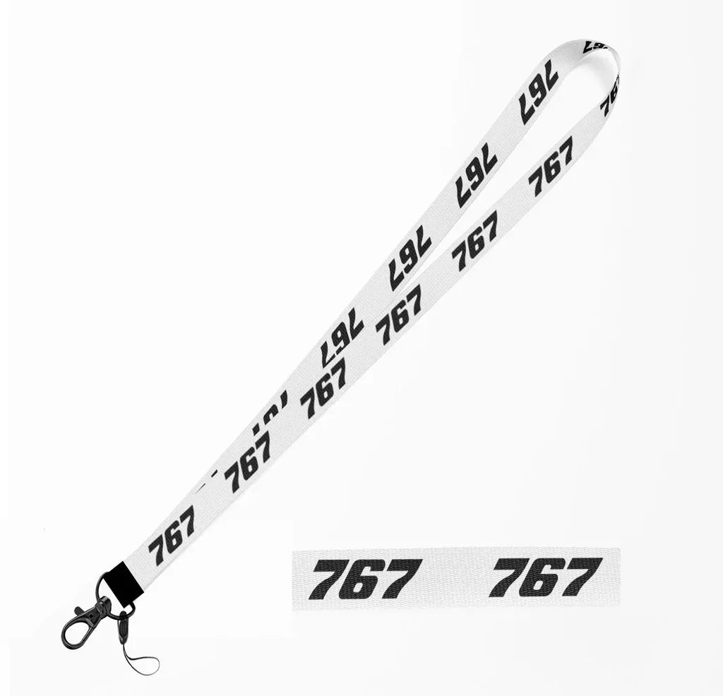 Boeing 767 Flat Text lanyard - white