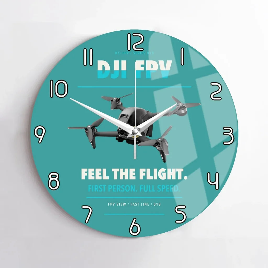 DJI FPV design on turquoise no frame wall clock
