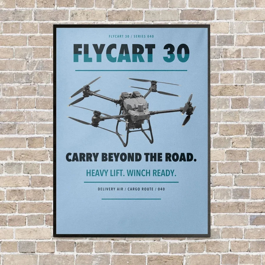 DJI FlyCart 30 vertical canvas print - framed - light blue background