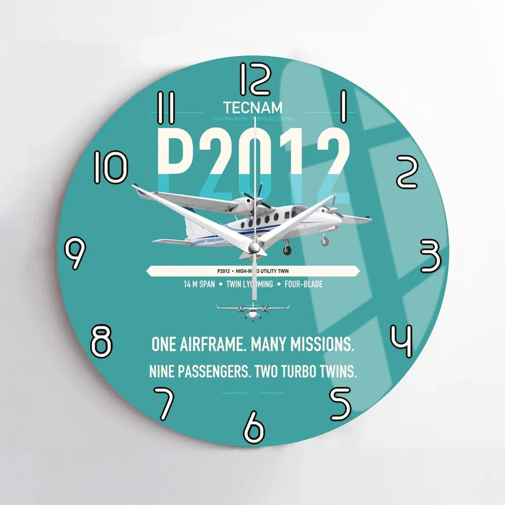Tecnam P2012 Traveller design on turquoise no frame wall clock