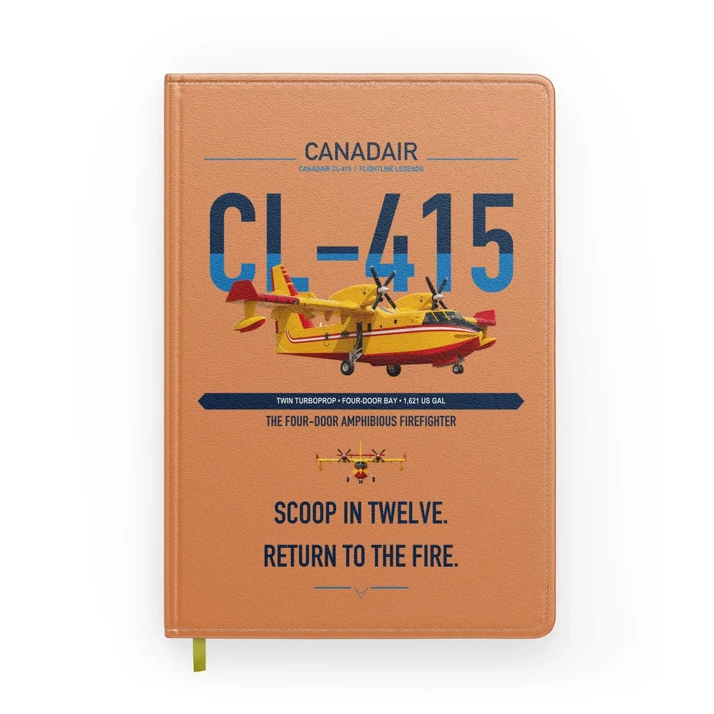 Canadair CL-415 design on orange notebook
