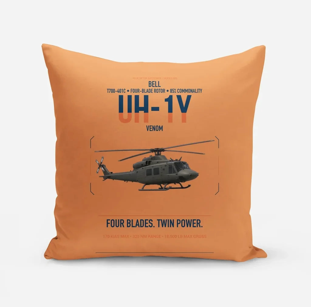 Bell UH-1Y Venom design on orange pillow