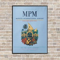 Thumbnail for Maputo International Airport MPM vertical canvas print - framed - light blue background