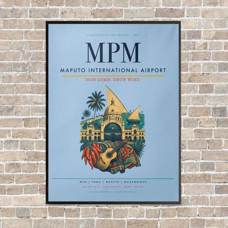 Maputo International Airport MPM vertical canvas print - framed - light blue background
