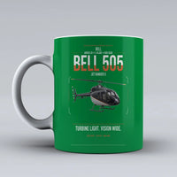 Thumbnail for Bell 505 Jet Ranger X design on green ceramic mug, double-side print