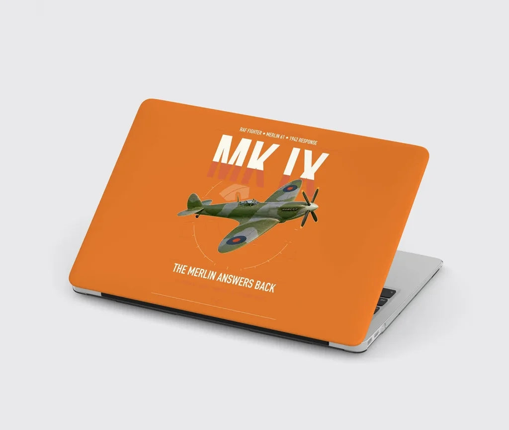 Supermarine Spitfire Mk IX design on orange MacBook case