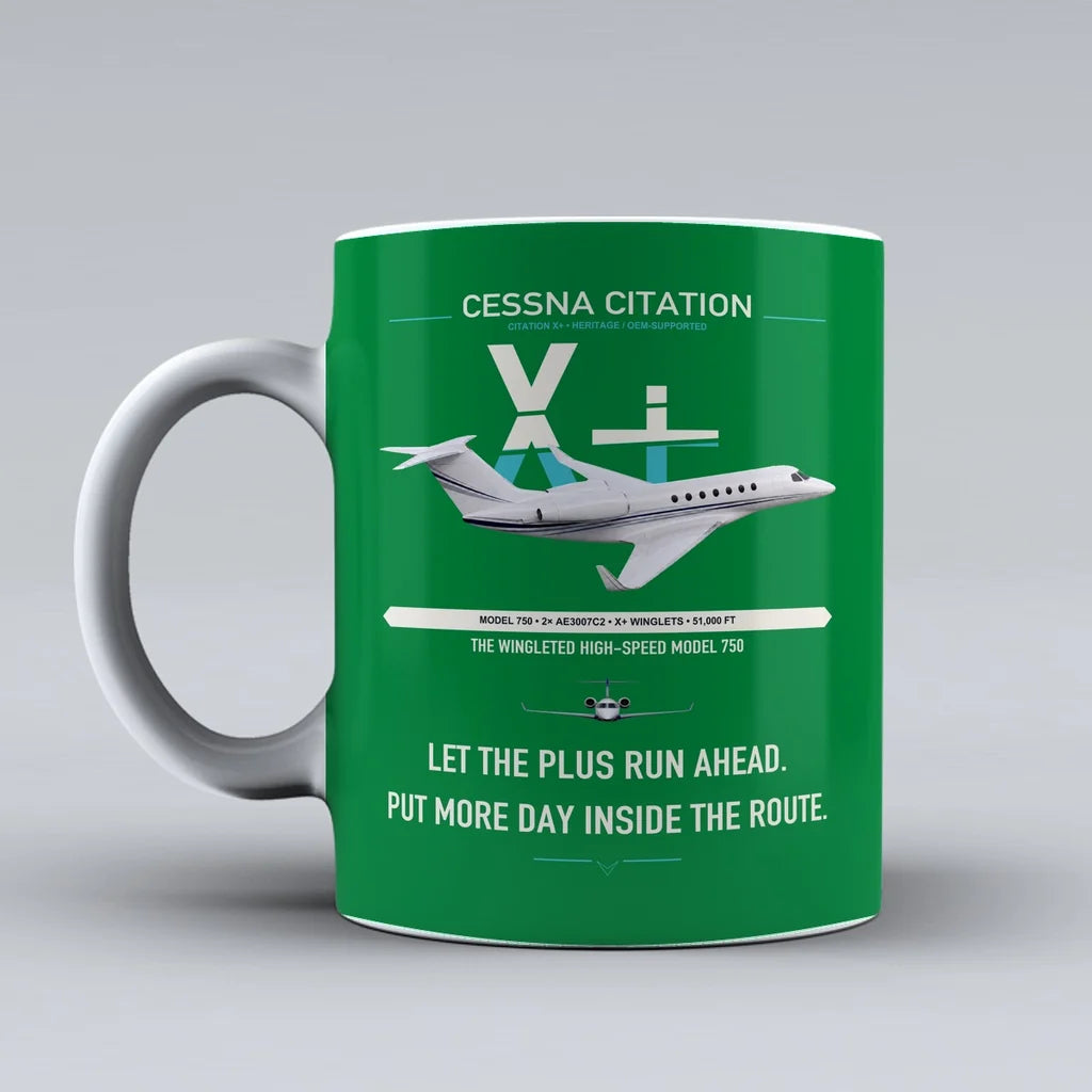 Cessna Citation X+ design on green ceramic mug, double-side print
