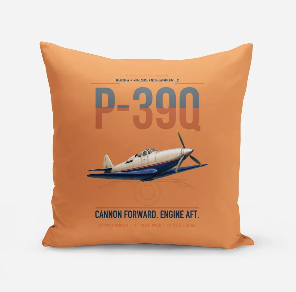 P-39Q Airacobra design on orange pillow