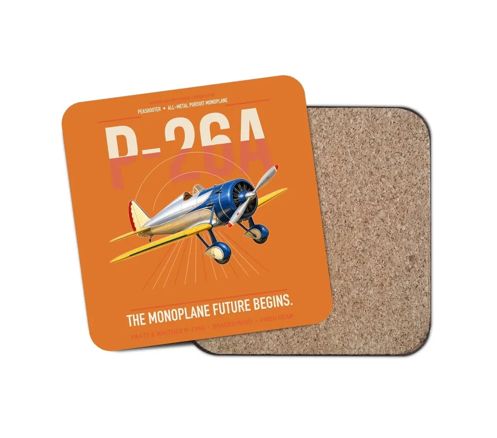 Boeing P-26A Peashooter design on orange 1 piece coaster