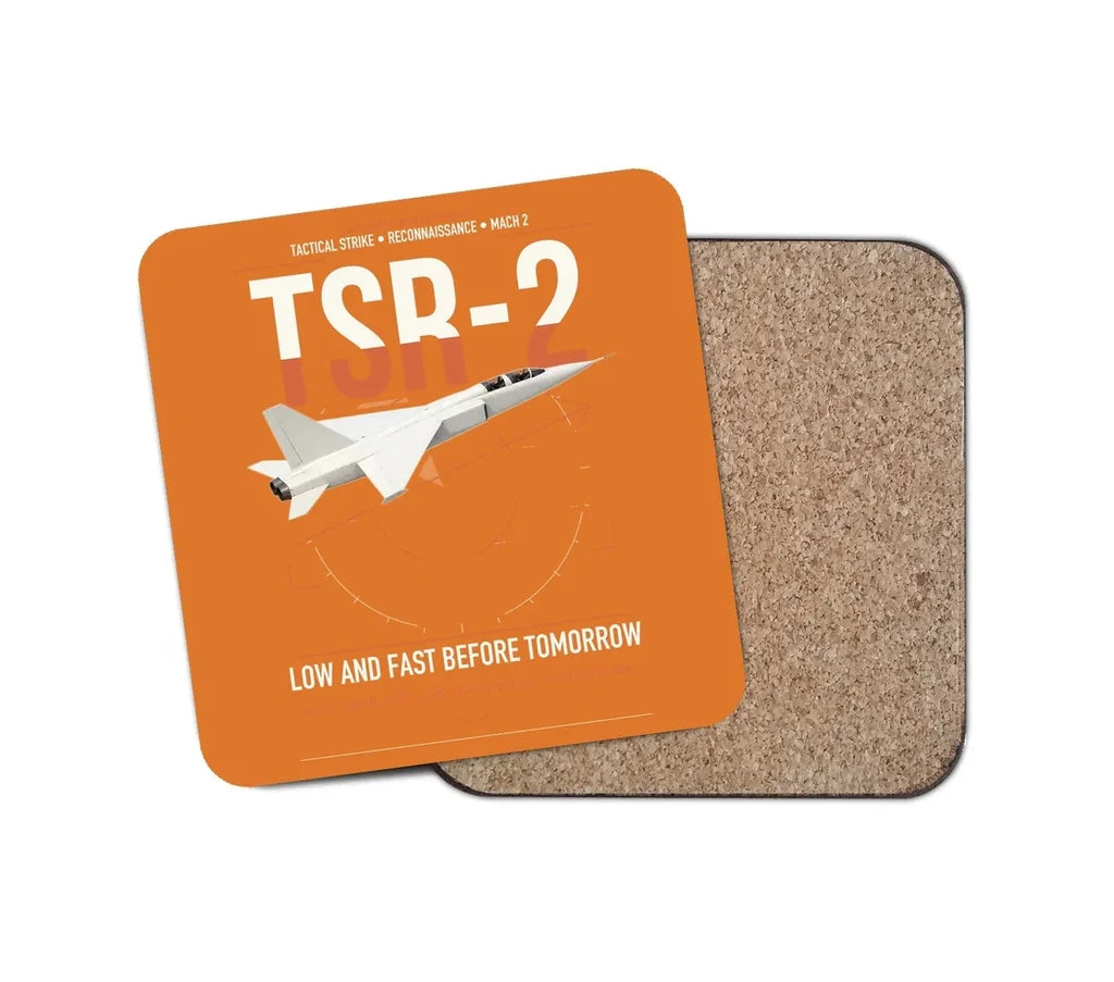 BAC TSR-2 design on orange 1 piece coaster