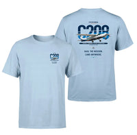 Thumbnail for Cessna 208 Caravan design on light blue t-shirt, double-side print
