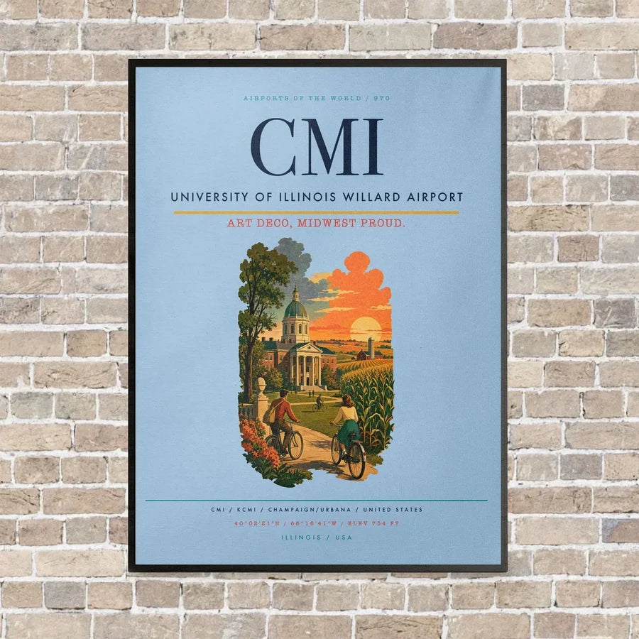 University of Illinois Willard Airport CMI vertical canvas print - framed - light blue background