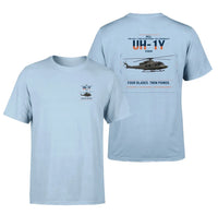 Thumbnail for Bell UH-1Y Venom design on light blue t-shirt, double-side print