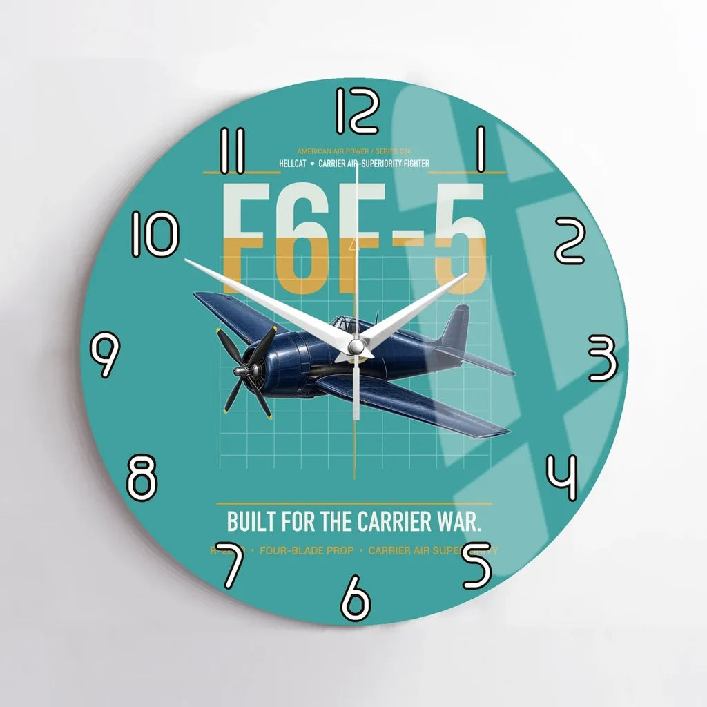 F6F-5 Hellcat design on turquoise no frame wall clock
