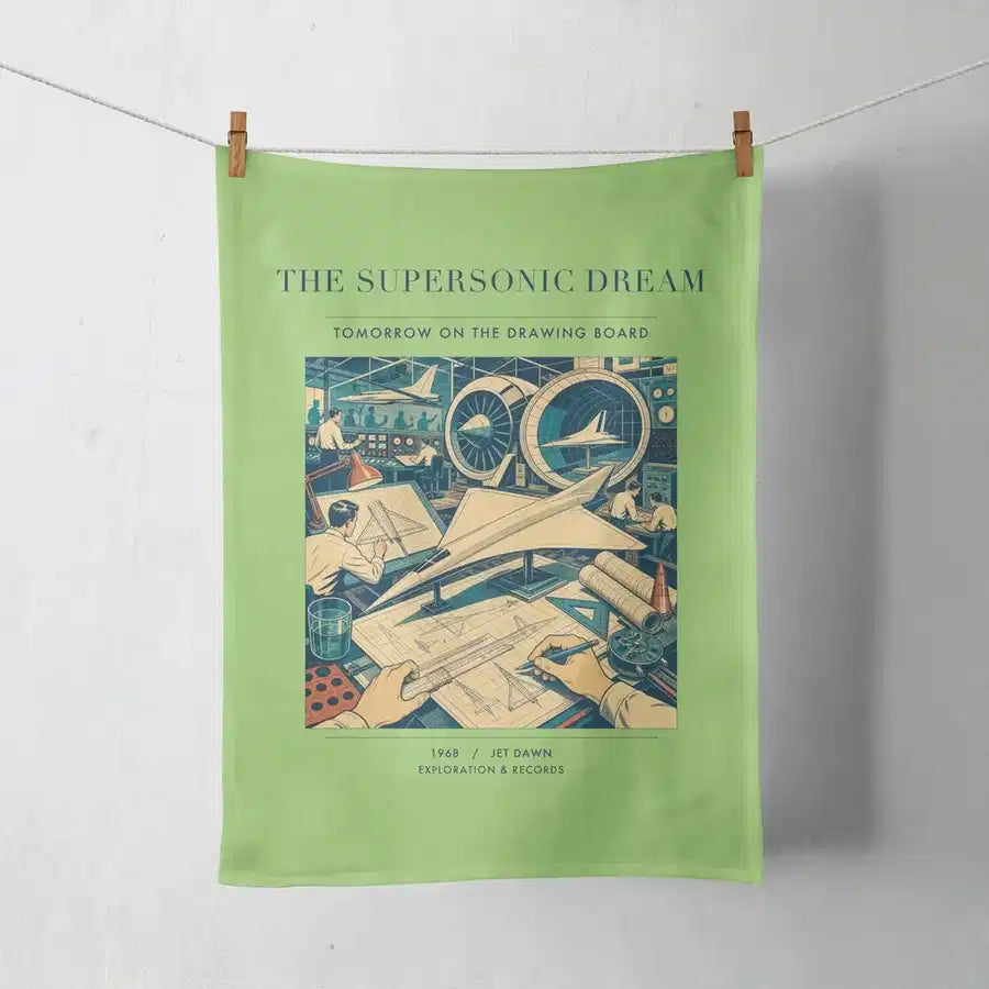 VINTAGE G4128 - The Supersonic Dream - Designed Towels design on lightgreen