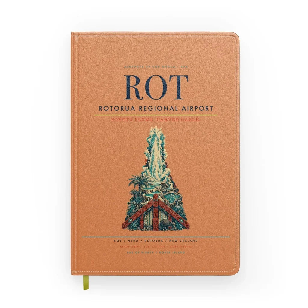 Rotorua Regional Airport (ROT) design on orange notebook