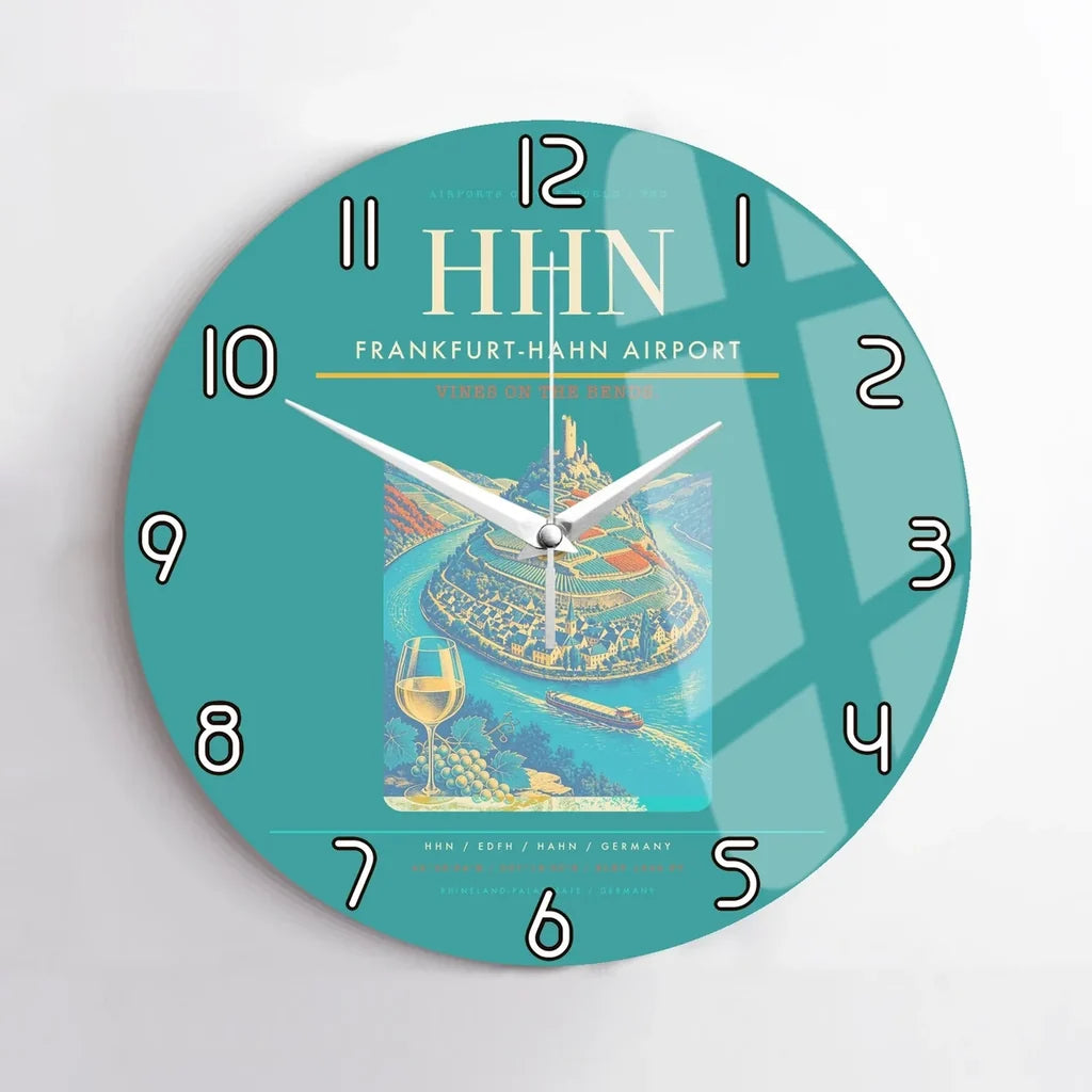Frankfurt-Hahn Airport (HHN) design on turquoise no frame wall clock