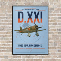 Thumbnail for Fokker D.XXI — Dutch LVA aircraft 221 vertical canvas print - framed - light blue background