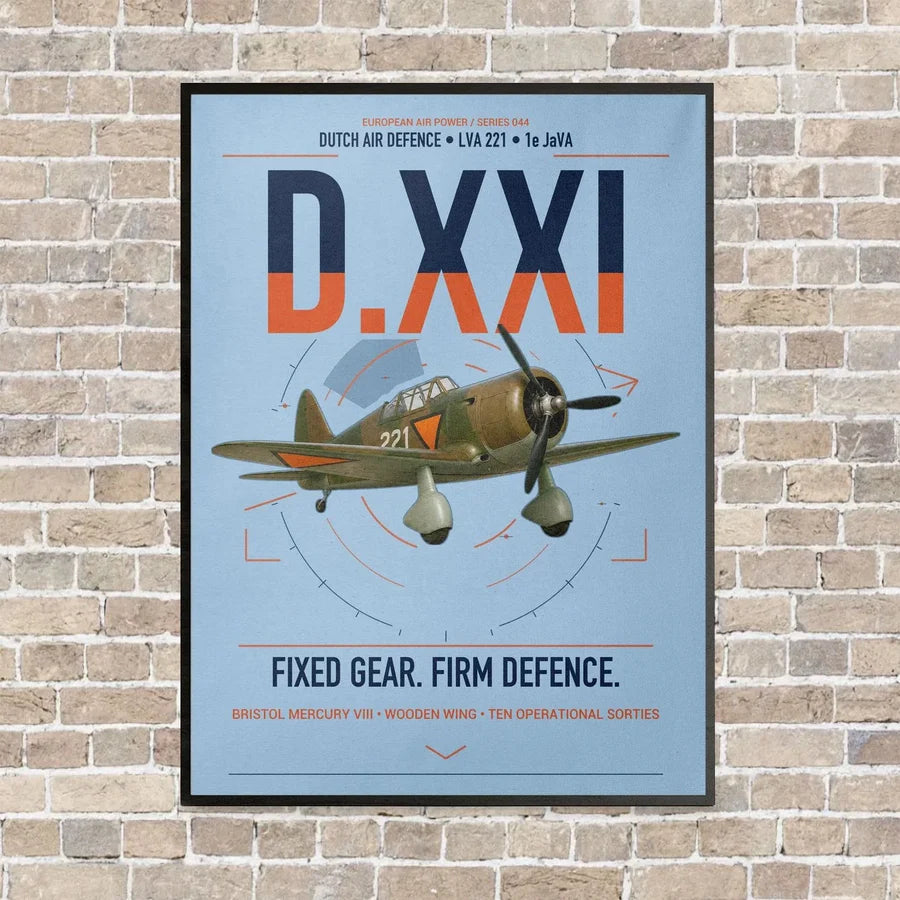 Fokker D.XXI — Dutch LVA aircraft 221 vertical canvas print - framed - light blue background