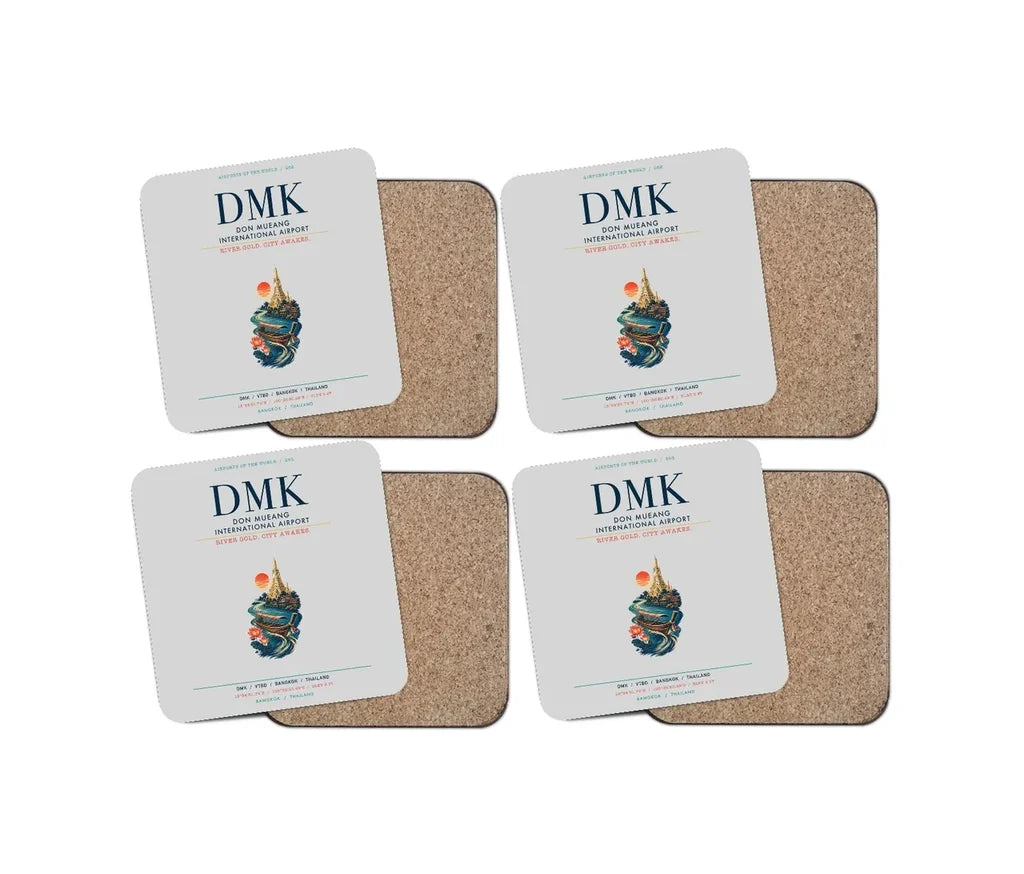 Don Mueang International Airport Bangkok (DMK) design on light gray 4 pieces set coaster