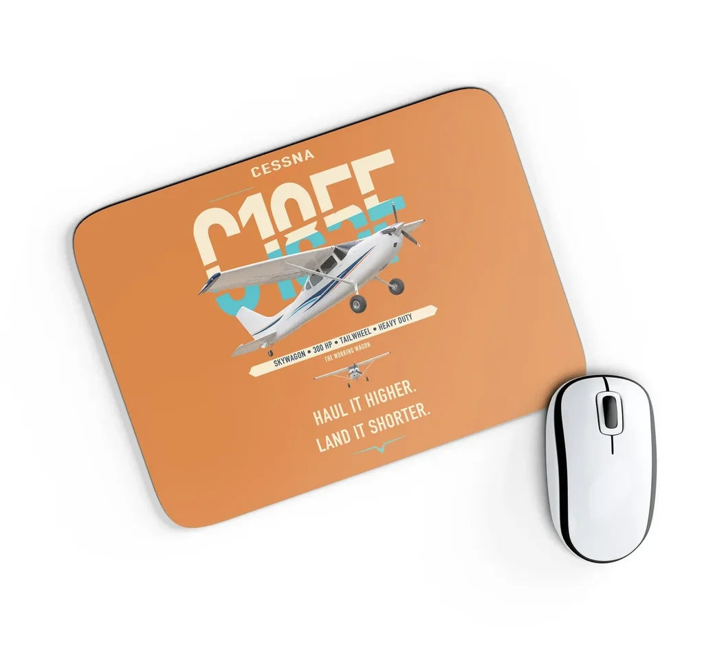 Cessna A185F Skywagon design on orange rectangle mouse pad