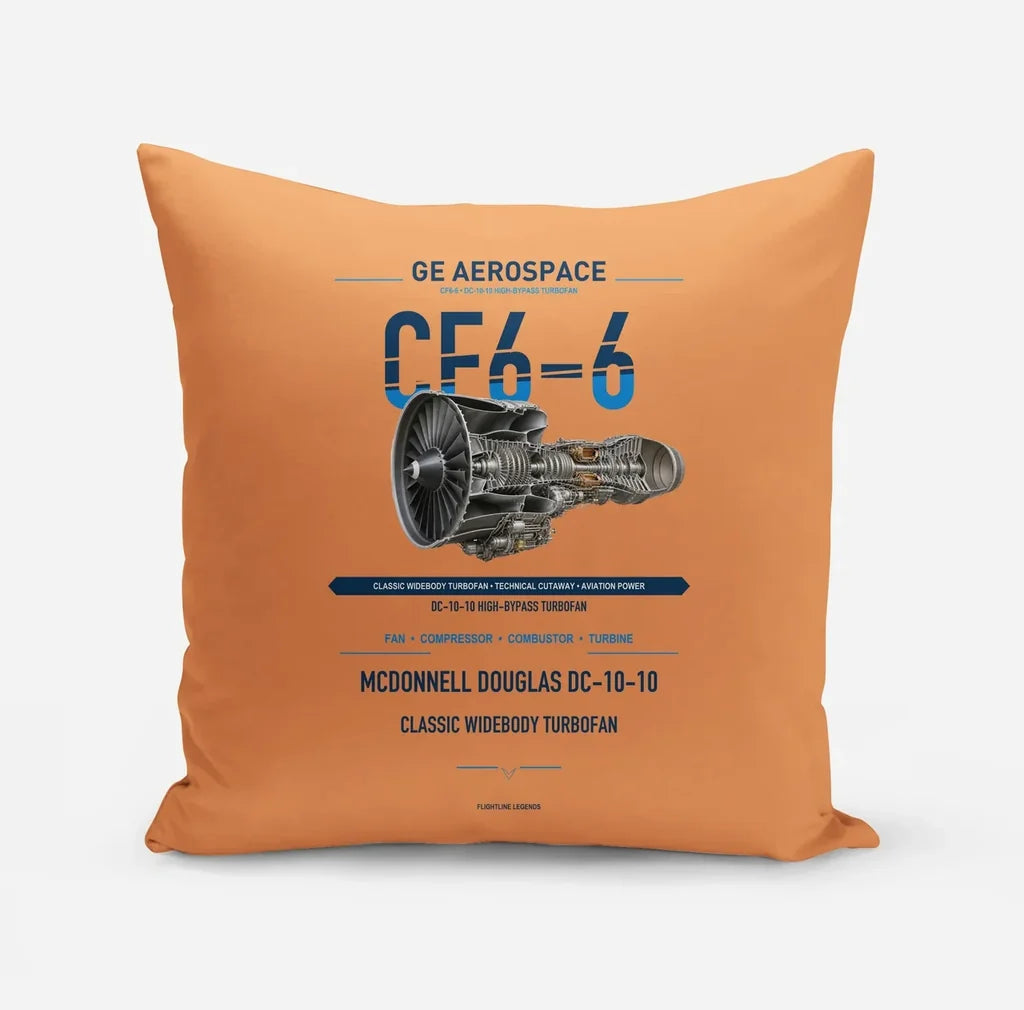 CF6-6 design on orange pillow