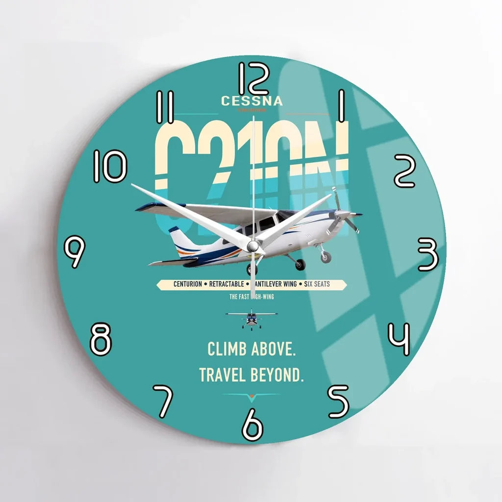 Cessna T210N Centurion design on turquoise no frame wall clock