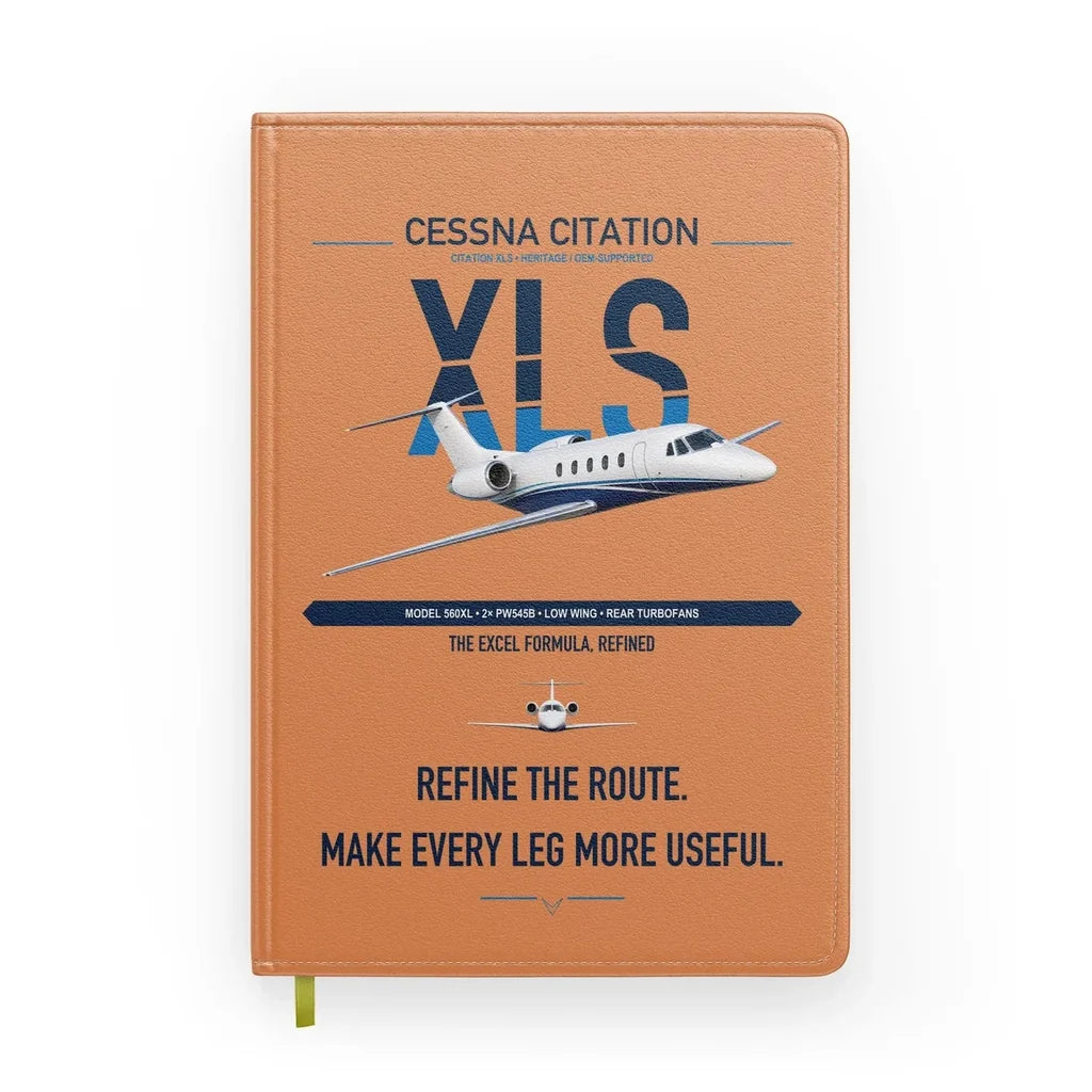 Cessna Citation XLS design on orange notebook