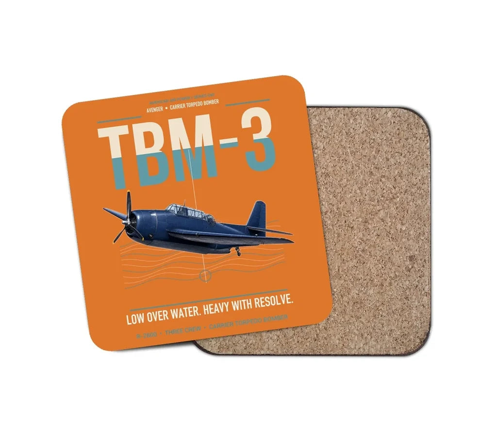 TBM-3 Avenger design on orange 1 piece coaster