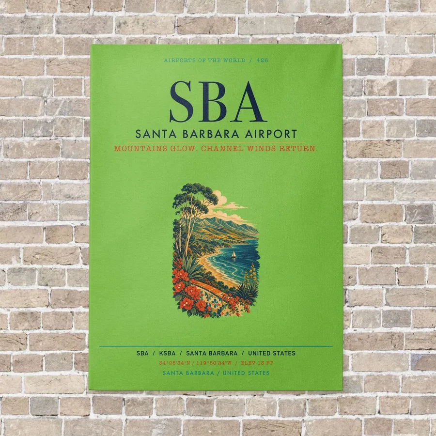 Santa Barbara Airport SBA vertical canvas print - no frame - light green background