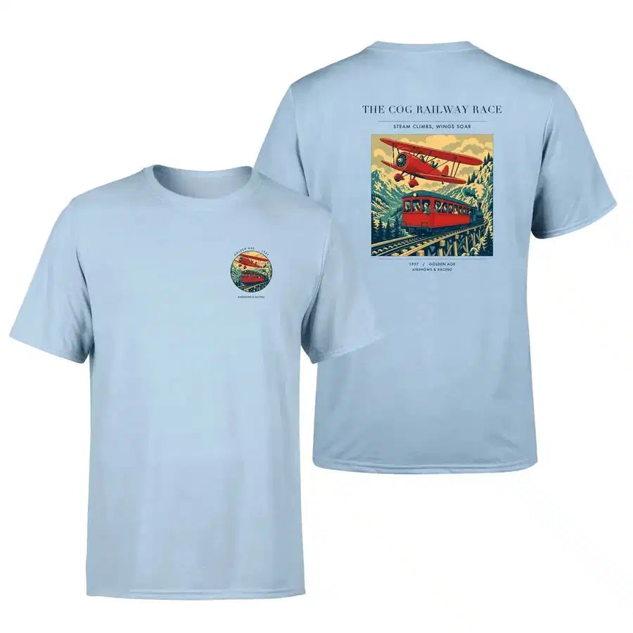 VINTAGE G4347 - The Cog Railway Race - Double-Side T-Shirt design on lightblue double side t shirt