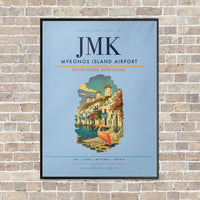 Thumbnail for Mykonos Island Airport JMK vertical canvas print - framed - light blue background