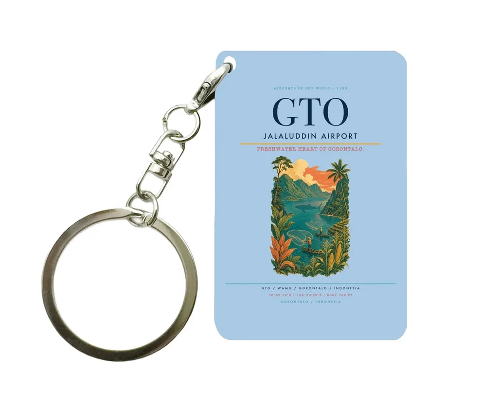 Jalaluddin Airport (GTO) design on light blue key chain