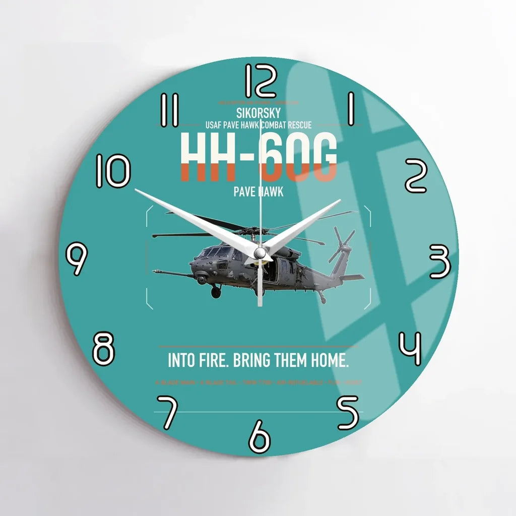 Sikorsky HH-60G Pave Hawk design on turquoise no frame wall clock