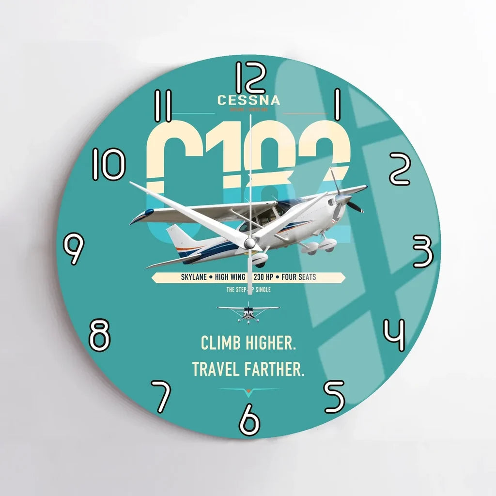 Cessna 182 Skylane design on turquoise no frame wall clock